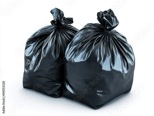 Fototapeta Black garbage bags isolated on a white background.