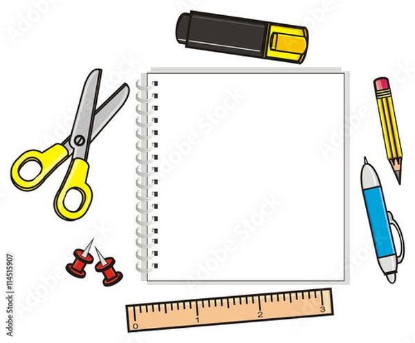 Fototapeta  background, isolated, children, school, study, September, stationery, symbol, notebook, notepad, lettering, letters, business, utensils, objects, pencil case, business, paper, clean, blank, epmty
