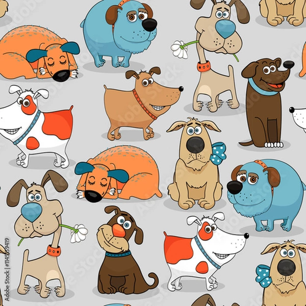 Fototapeta seamless pattern with dogs and cats