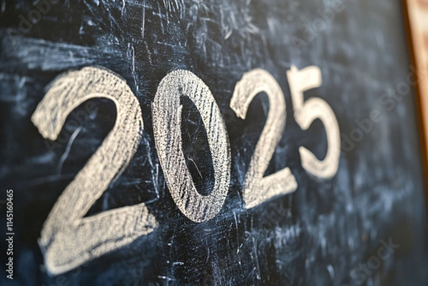 Fototapeta 2025 written with white chalk on a blackboard