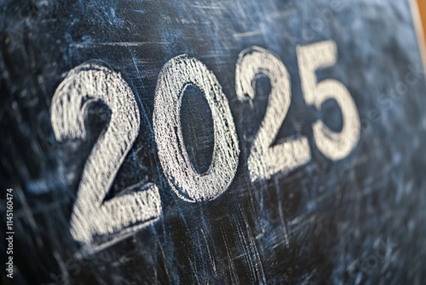 Fototapeta 2025 written with white chalk on a blackboard
