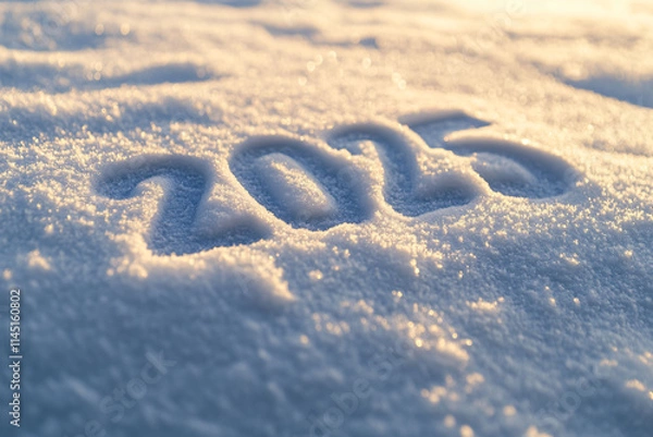 Obraz The numbers 2025 neatly written in fresh snow under soft natural light