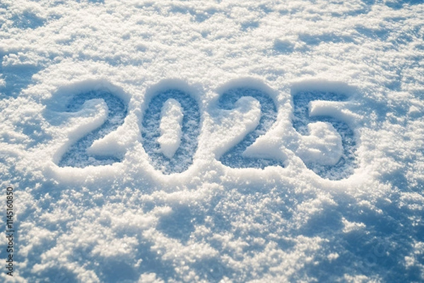 Obraz The numbers 2025 neatly written in fresh snow under soft natural light
