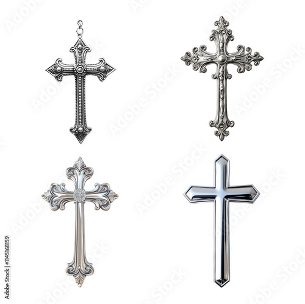 Fototapeta Silver cross isolated on transparent background.