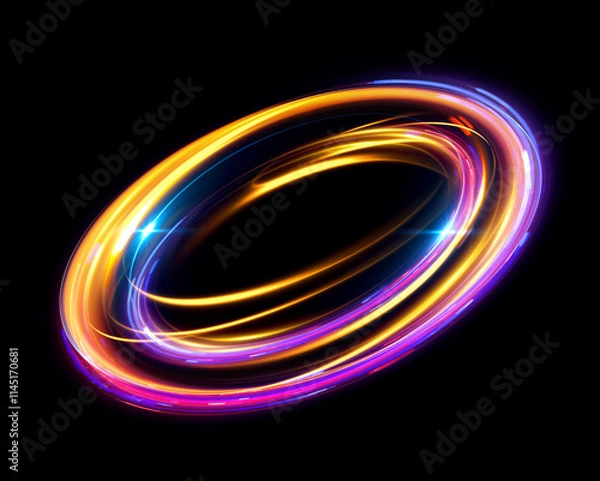 Obraz Glow swirl light effect. Circular lens flare. Abstract rotational lines. Power energy element. Luminous sci-fi. Shining neon lights. Magic arena. Swirl trail effect. Glint scene. Dynamic ellipse.