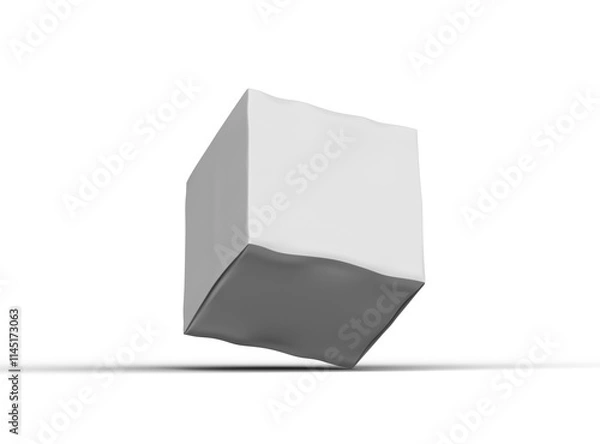 Fototapeta Rendered image of a small white cubic dented box on a transparent background