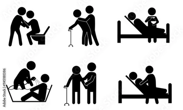 Obraz 介護支援を描いたシルエットイラストセット
