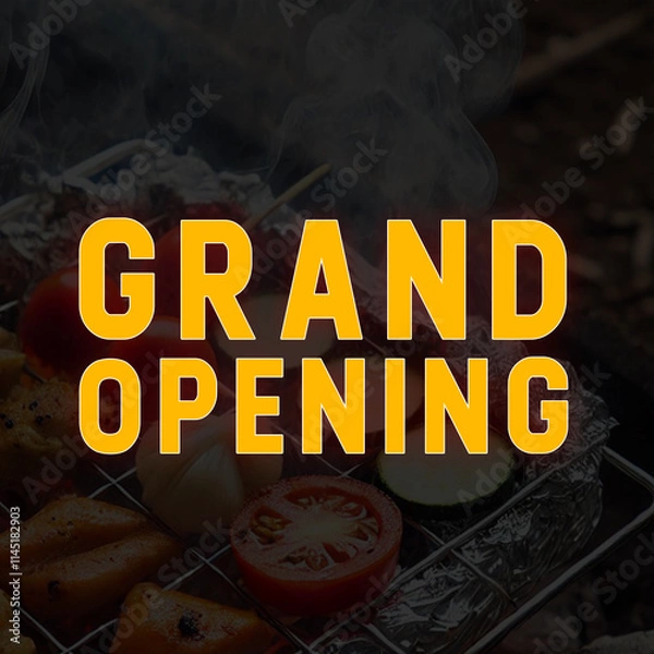 Fototapeta  Open again . GRAND OPENING banner concept for re-opening of shop, fast food restaurant, barbecue shop are working again, GRAND OPENING. Social media post. marketing, designing


