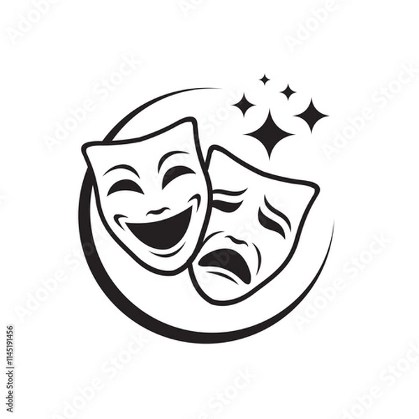 Fototapeta icon of comedy and tragedy theatrical masks isolated on white background