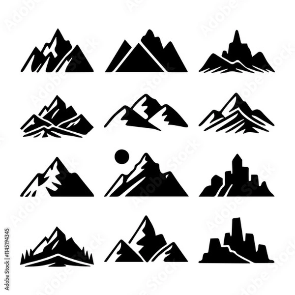 Fototapeta A collection of beautifully stylized mountain icons perfect for enhancing various creative projects