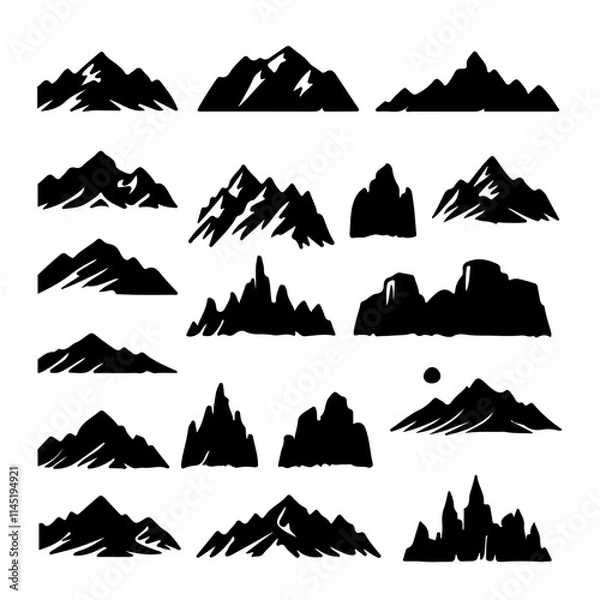 Fototapeta Mountains icon vector set of rocky mountains silhouette