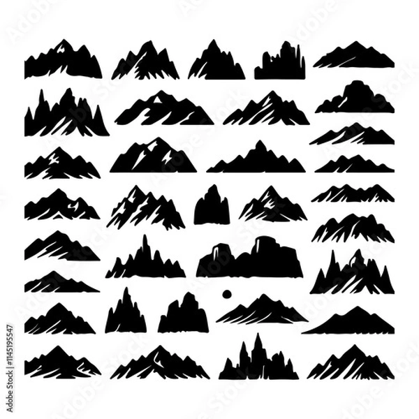 Fototapeta Mountains silhouettes set. mountain icons set