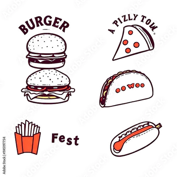 Fototapeta fast food icons set