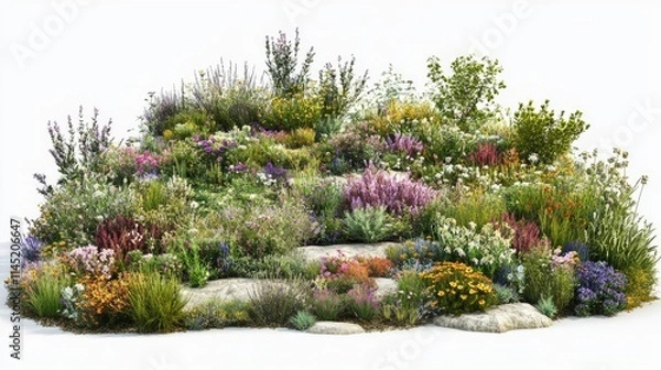 Fototapeta Lush Wildflower Meadow with Diverse Flora and Colorful Plants
