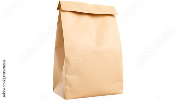 Obraz Brown paper bag standing upright with a folded top.