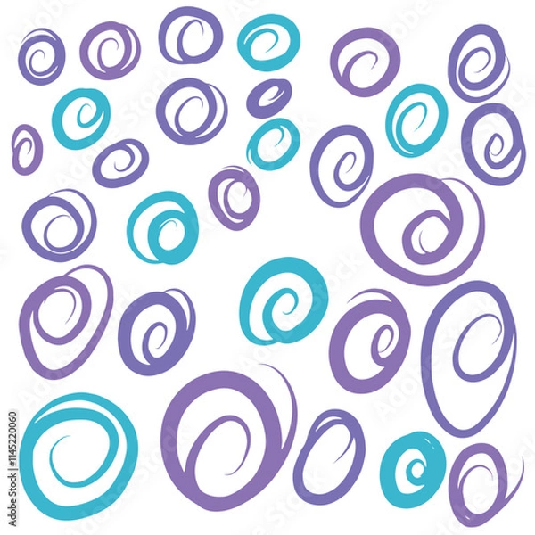 Fototapeta Blue and purple swirls, seamless pattern with circles