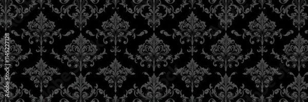 Obraz Intricately designed seamless gothic damask pattern with dark and elegant motifs on a black background, background, elegant, gothic