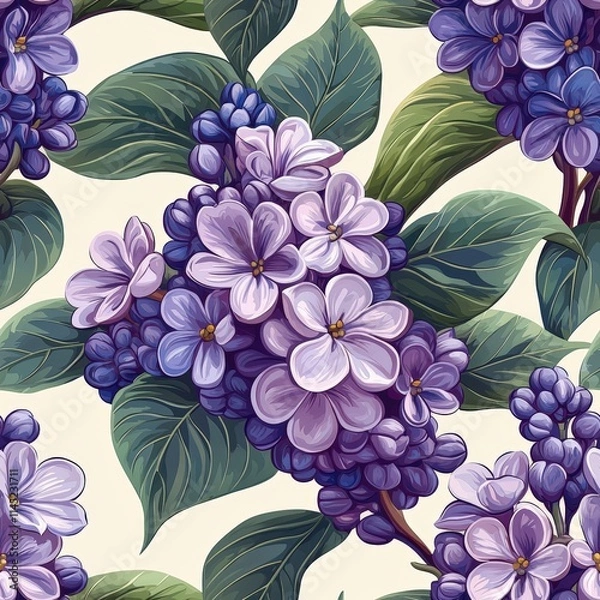 Fototapeta lilac flower plant flora bloom botany seamless pattern ornament design, tile