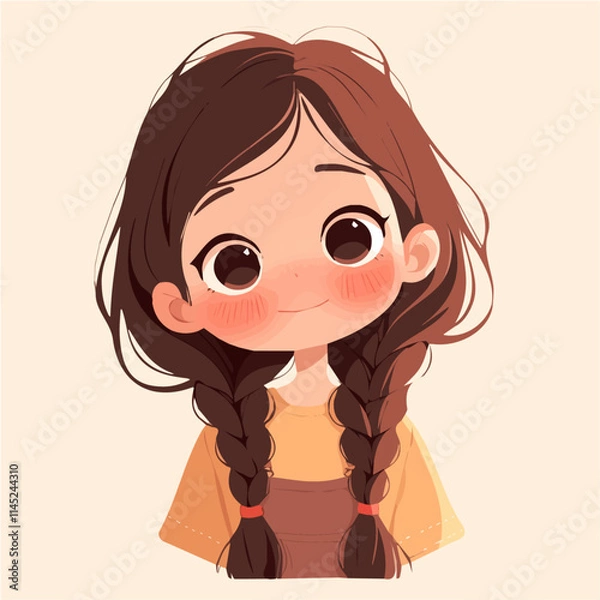 Obraz She_has_French_Braids_hairstyle_Flat_2D_cute_little
