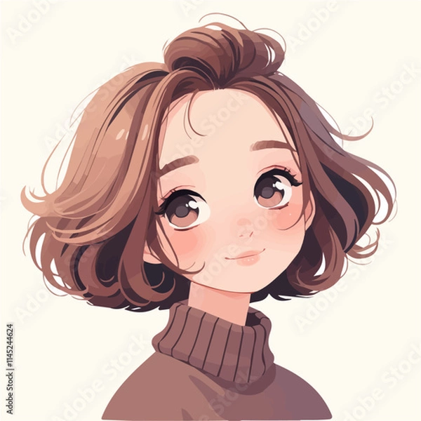 Obraz She_has_Half_Up_with_Twist_hairstyle_Flat_2D_cute