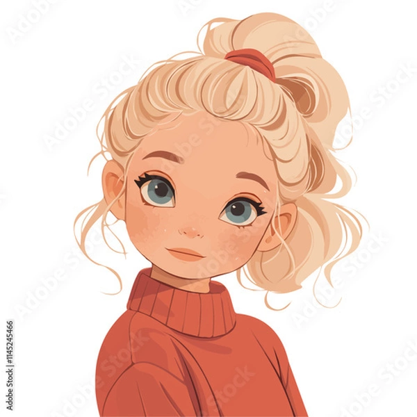 Fototapeta Curled High Ponytail – Bold and Fashionable High Ponytail with Soft Curls, Elegant Women’s Haircut, Vector Art Illustration

