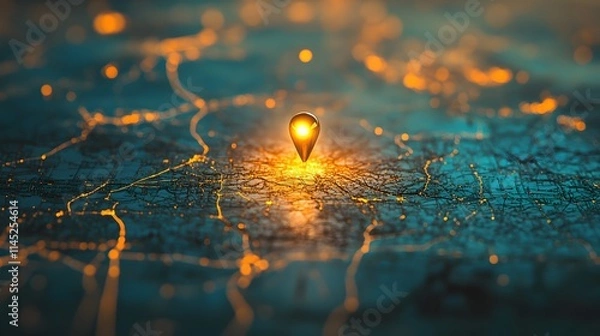 Obraz A radiant pin glowing on a textured map its metallic sheen catching ambient light.