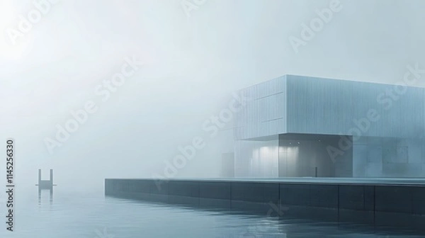 Fototapeta A minimalist elevation of a ship facility featuring simple cube forms arranged in subtle Morse patterns.