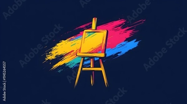 Obraz A bold logo depicting a vibrant artists easel outlined with colorful brushstrokes blending abstract and elegant design.