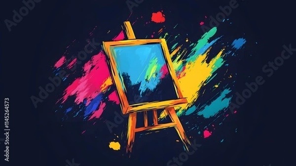 Obraz A bold logo depicting a vibrant artists easel outlined with colorful brushstrokes blending abstract and elegant design.