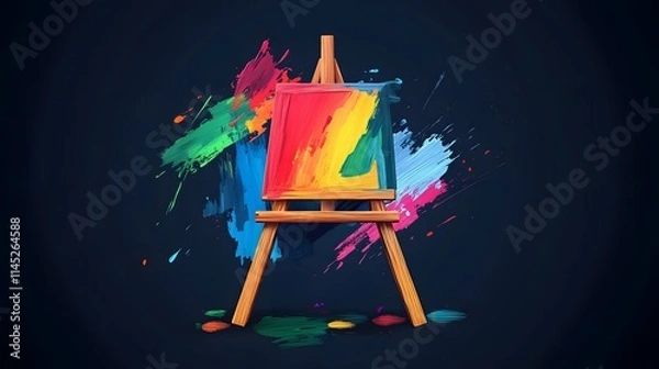 Obraz A bold logo depicting a vibrant artists easel outlined with colorful brushstrokes blending abstract and elegant design.