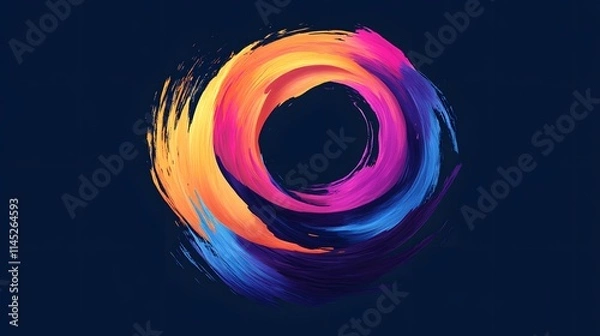 Obraz A bold logo featuring abstract vibrant brushstrokes forming a circular motion around a paintbrush symbolizing infinite creativity. Elegant style.