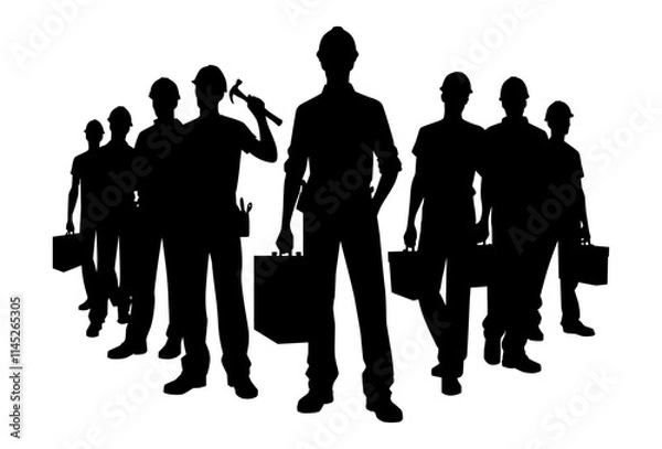 Fototapeta Silhouette group of worker vector. Design concept for poster, business advertising, backdrop, banner. Eps 10