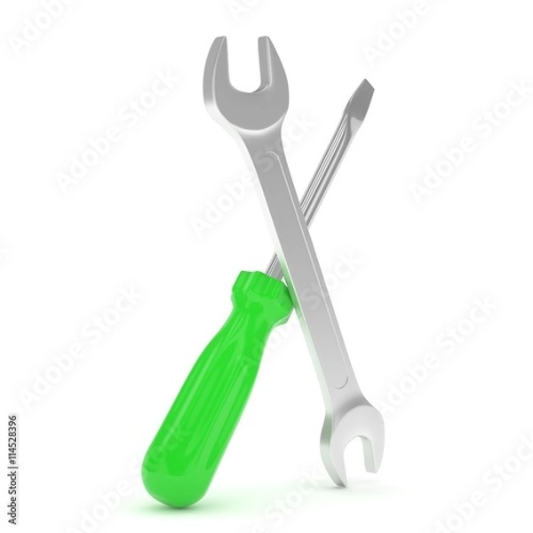 Fototapeta 3D Illustration Wrench and screwdriver, service concept