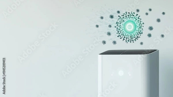 Fototapeta A modern air purifier emits a green light, illustrating its function to filter and purify the air around it.