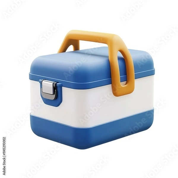 Fototapeta 3D icon of a blue and white cooler box, smooth latch details, simple, clean design isolated on white background