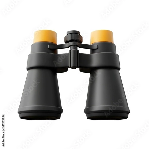 Fototapeta 
3D icon of sleek black binoculars with subtle details on grips and lenses, clean look isolated on white background