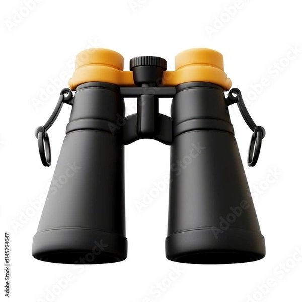 Fototapeta 
3D icon of sleek black binoculars with subtle details on grips and lenses, clean look isolated on white background