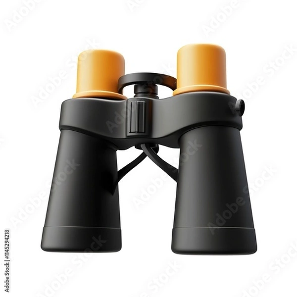 Fototapeta 
3D icon of sleek black binoculars with subtle details on grips and lenses, clean look isolated on white background