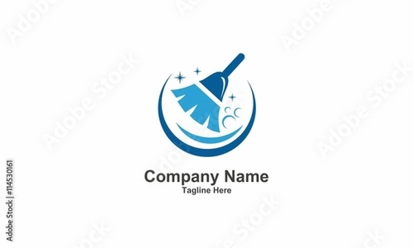Fototapeta Tools Blue Cleaning Broom Logo