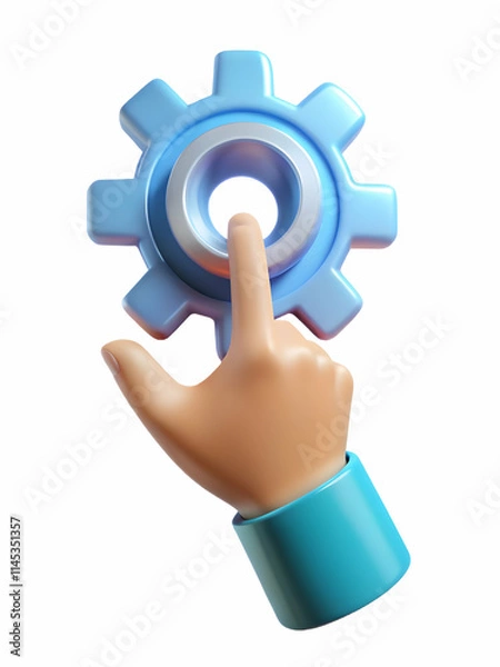 Fototapeta Hand Reaching Holographic Gear Symbol Advanced Technology Manufacturing Digital Transformation