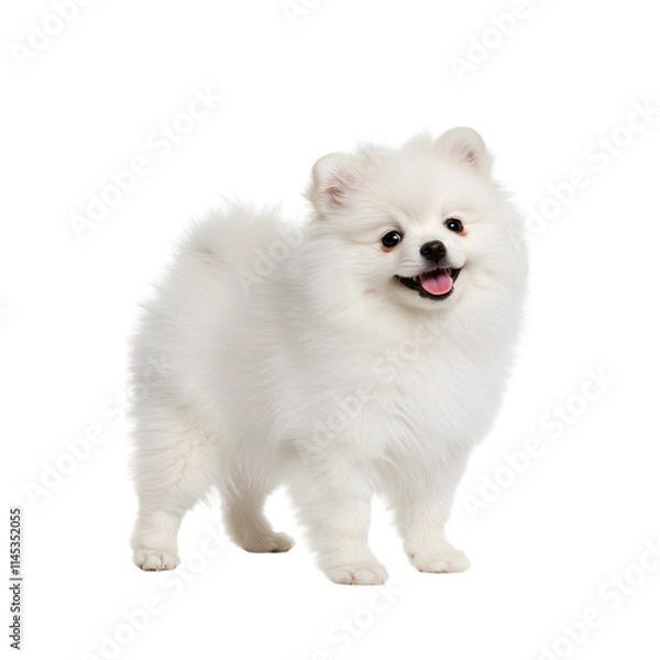 Fototapeta Backgroundless cutout of a happy and adorable Pomeranian puppy