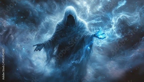 Fototapeta Spectral Figure Conjuring Energy in a Stormy Sky