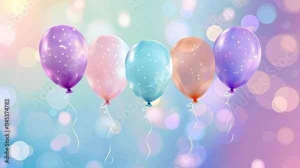 Fototapeta Pastel Balloons Floating in a Dreamy Bokeh Background: A Celebration of Joy and Festivity