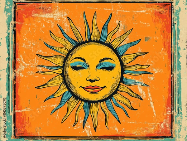 Obraz Pop Art Cartoon Style Sun Game Card Illustration with Orange Background