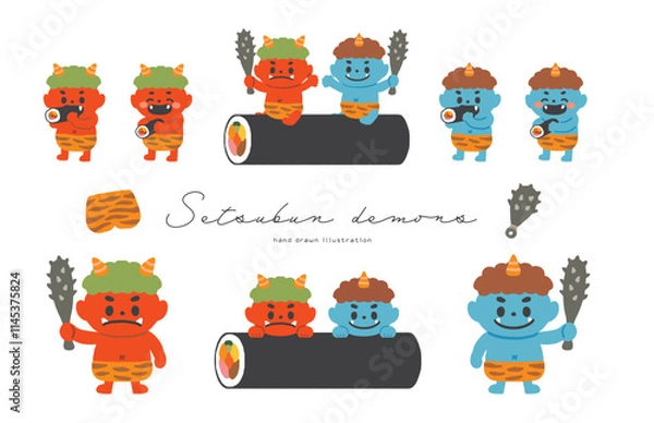 Obraz 節分の赤鬼と青鬼のかわいいイラストセット