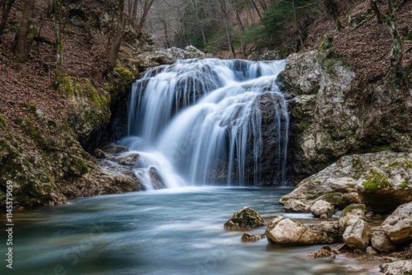 Fototapeta Waterfall in a Tranquil Forest Setting