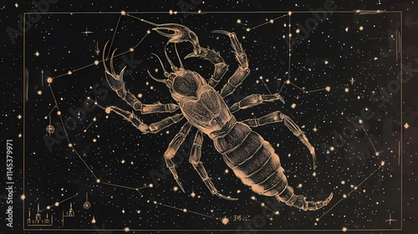 Fototapeta Outline of constellation of scorpio in night sky. Constellation. Illustration