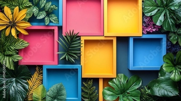 Fototapeta Dynamic social media template for posts with bold colors a grid layout and placeholders for multiple images isolated on a transparent background