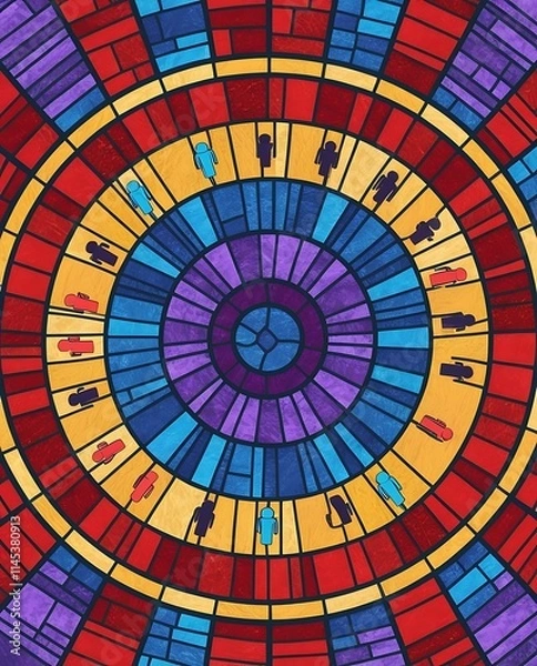 Fototapeta Colorful segmented circles with human icons representing market segmentation and target audience.