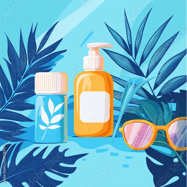 Obraz Vivid Cartoon Style Image Promoting Sunscreen Use and UV Protection for Skin Wellness